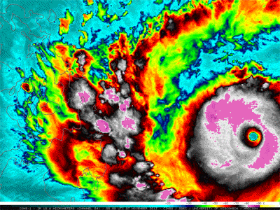 On November 7, 2013, Typhoon Haiyan (Yolanda in the Philippines) made landfall, with imated wind speeds of ~315 km/hr - the strongest <a href="/earth/Atmosphere/hurricane/intensity.html">tropical cyclone</a> to make landfall in recorded history.  As Haiyan moved across the Philippines before reaching Vietnam and China, its <a href="/earth/Atmosphere/wind.html">winds</a> and <a href="/earth/Atmosphere/hurricane/surge.html">storm surge</a> left devastation in its wake, leading to massive loss of life, destruction of homes, and hundreds of thousands of displaced inhabitants. <a href="http://www.cnn.com/2013/11/09/world/iyw-how-to-help-typhoon-haiyan/index.html">How to Help</a><p><small><em>Image courtesy of COMS-1, SSEC, University of Wisconsin-Madison</em></small></p>