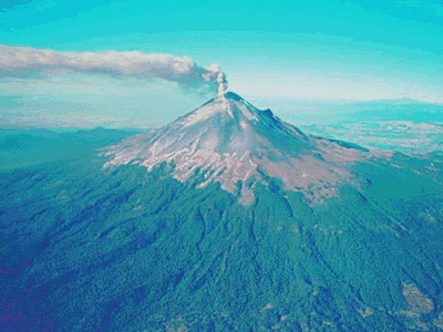 The most majestic of the volcanoes are composite volcanoes, also
  known as strato-volcanoes. Unlike the <a
  href="/earth/interior/shield_volcanos.html&edu=high&dev=1/earth/Atmosphere/moons/triton_atmosphere.html">shield
  volcanoes</a> which are flat and broad, composite volcanoes are tall,
  symmetrically shaped, with steep sides, sometimes rising 10,000 feet high.
  They are built of alternating layers of <a
  href="/earth/interior/lava.html&edu=high&dev=1/earth/Atmosphere/moons/triton_atmosphere.html">lava</a>
  flows, volcanic <a
  href="/earth/interior/ash.html&edu=high&dev=1/earth/Atmosphere/moons/triton_atmosphere.html">ash</a>,
  cinders, blocks, and bombs. This is a photo of Mt. Cotopaxi in Ecuador.<p><small><em>The U.S. Geological Survey</em></small></p>