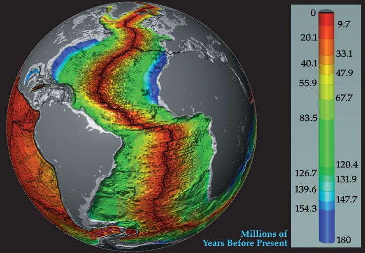 Age Of Atlantic Ocean Seafloor Crust Globe