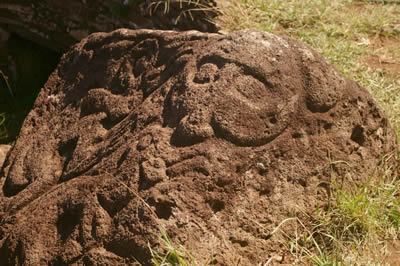 <a href="/mythology/planets/dwarf_planets/makemake.html&edu=elem&lang=sp">Makemake</a> fue el creador de la humanidad y el dios de la fertilidad en la mitologa de la isla de rapa Nui del Pacfico Sur (tambin conocida como Isla de Pascua). Tambin fue el jefe del culto del hombre-pjaro, y fue adorado en la forma de aves marinas. Esta imagen muestra un petroglifo de Makemake en la Isla de Pascua. En julio 2008, un <a href="/our_solar_system/dwarf_planets/makemake.html&edu=elem&lang=sp">planeta enano recin descubierto</a> fue nombrado Makemake.
<p><small><em>Imagen domino pblico de /Wikipedia Commons</em></small></p>