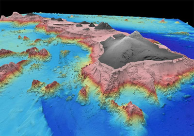 Scientists are still trying to learn how the <a href="/earth/interior/volcanism.html&edu=elem&dev=">volcanic</a> Hawaiian Islands formed. One theory is that they are made by upwelling plumes of <a href="/earth/interior/lava.html&edu=elem&dev=">lava</a> from the mantle inside the <a href="/earth/earth.html&edu=elem&dev=">Earth</a>. Scientists have obtained data that makes a strong case for the existence of a deep mantle plume below the Hawaiian islands.<p><small><em>Image Courtesy of Paul Johnson, University of Hawaii</em></small></p>