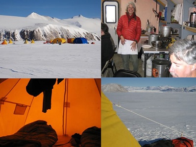 Science educators on a research immersion experience with the <a href="/people/postcards/andrill/andrill_post.html&edu=elem">Antarctic Geological Drilling Project (ANDRILL)</a> sent postcards to Windows to the Universe while they were in <a href="/earth/polar/antarctica.html&edu=elem">Antarctica</a> from October 2007 until January 2008. The team drilled into <a href="/earth/geology/sed_intro.html&edu=elem">sedimentary rocks</a> below the ice of the Ross <a href="/earth/polar/cryosphere_iceshelf1.html&edu=elem">ice shelf</a> to help learn more about the environmental changes that have affected the continent in the past.   This image shows what life is like in a field camp on the ice.<p><small><em>Image courtesy of Julia Dooley </em></small></p>